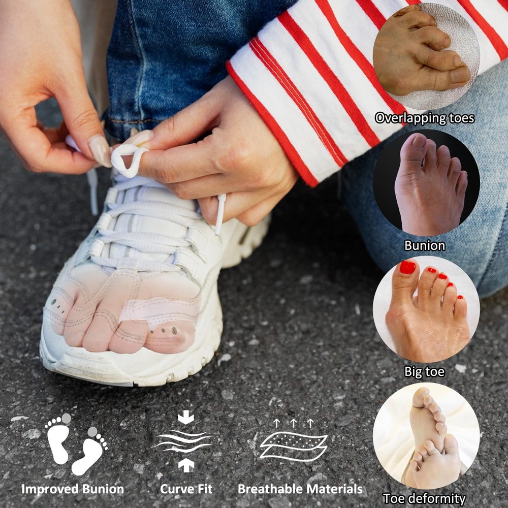 Qianyu 8 Pack Toe Separators Bunion Corrector with 2 Loops Overlapping...