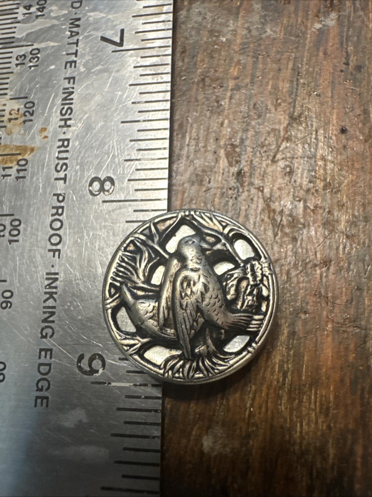 Vintage 9 Silvertone Buttons With Circle And A Bird