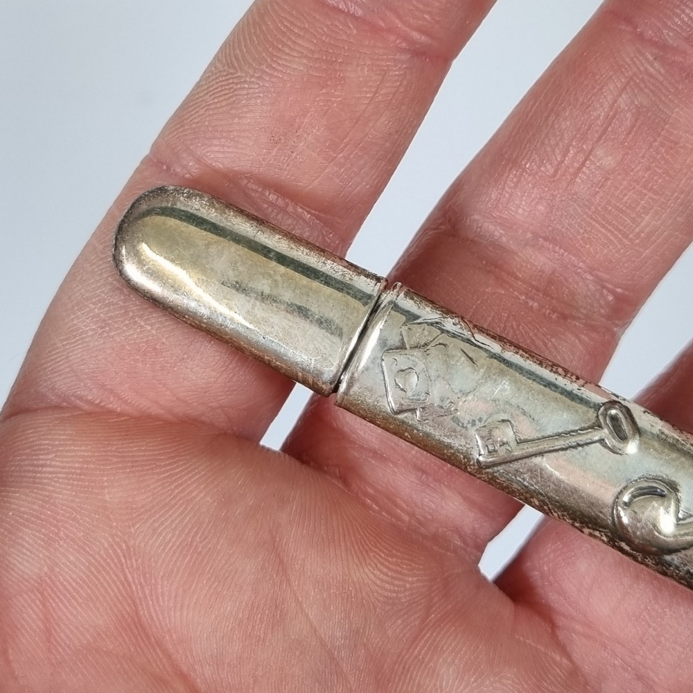 Antique Solid Silver Needle Case Decorated Pipe Key Cards Marked Sterling