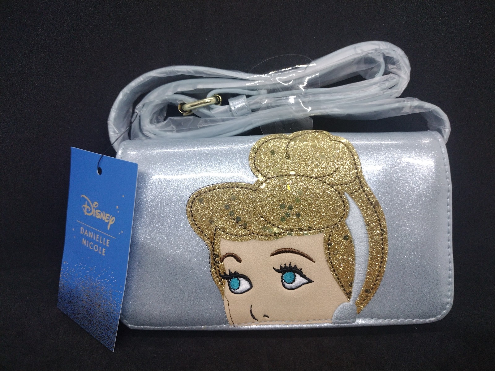 Disney Cinderella Phone Crossbody Bag Purse Danielle Nicole Blue glitter
