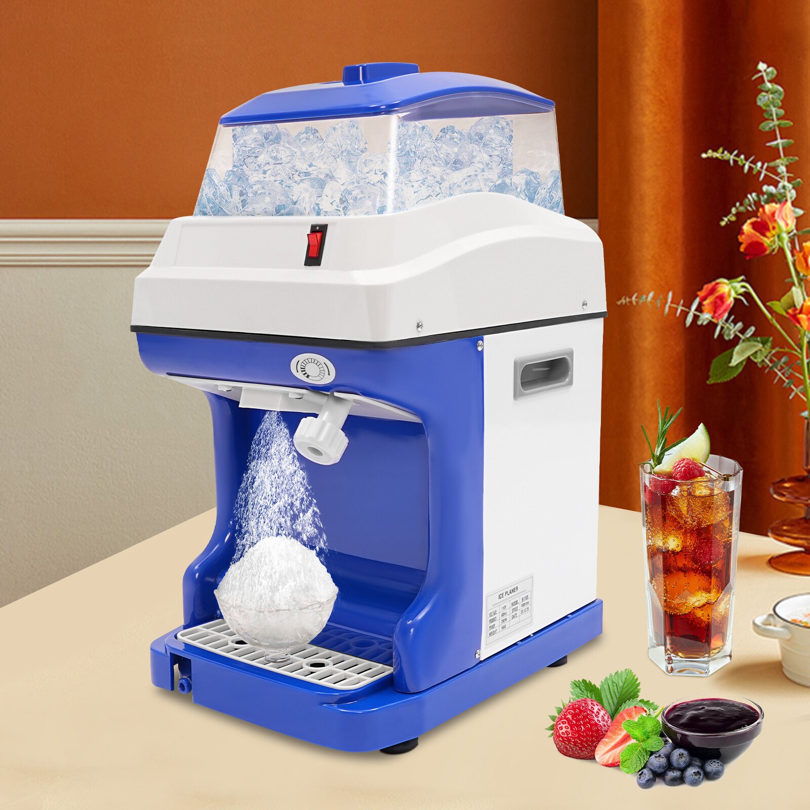 220.46-264.55LBS/H Commercial Ice Shaver Electric Snow Cone Machine Ice Crusher