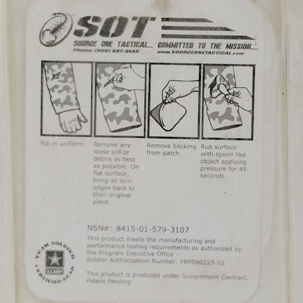 SOT Source One Tactical Patch 4" x 3" Peel & Stick ACU Digital Camouflage