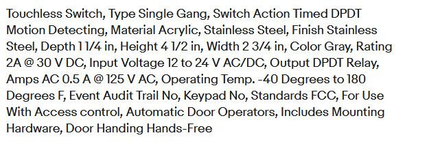 HEW-2SQ-DPDT Hand-E-Wave HEW-2S Touchless Exit Essex Electronics