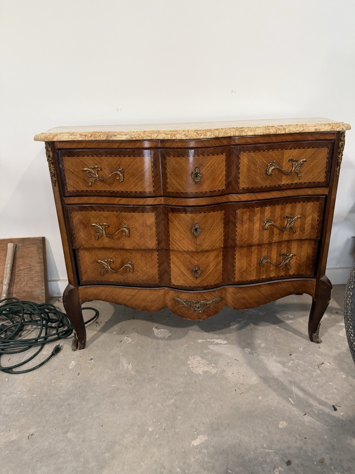 Antique Mahogany Serpentine Antique French Mahogany Marble Top Commode or Chest