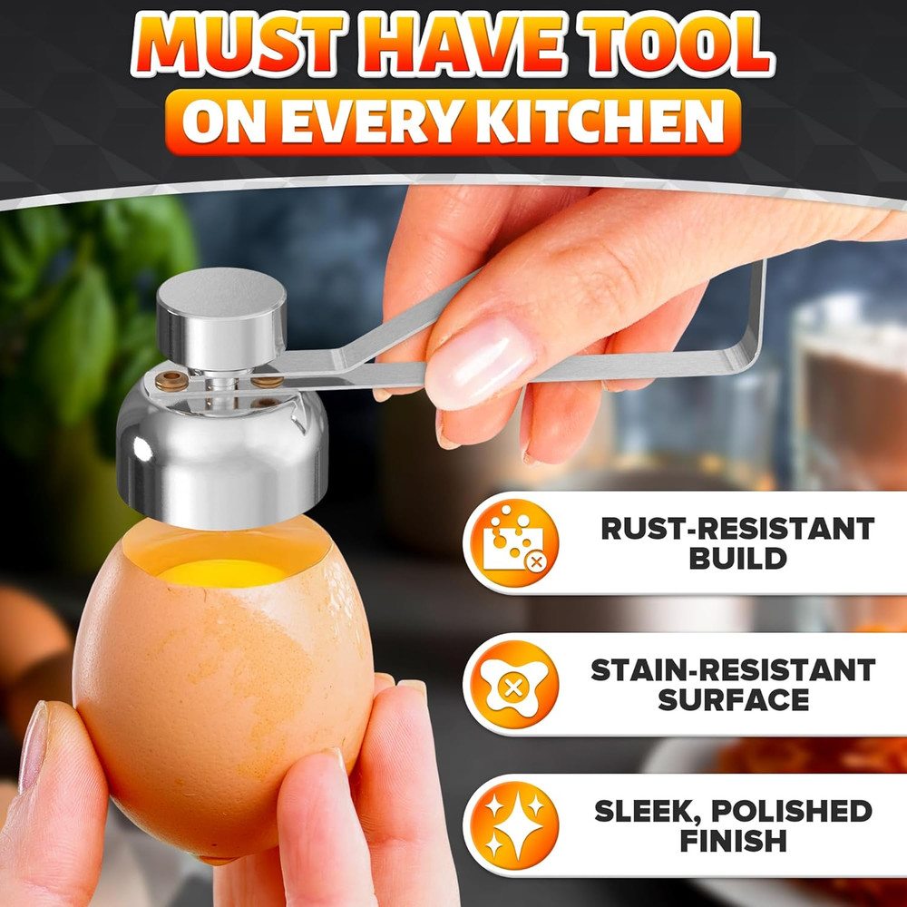 Egg Cracker Tool for Raw Eggs — Egg Shell Opener for Soft-Boiled Shell Tops, Sta