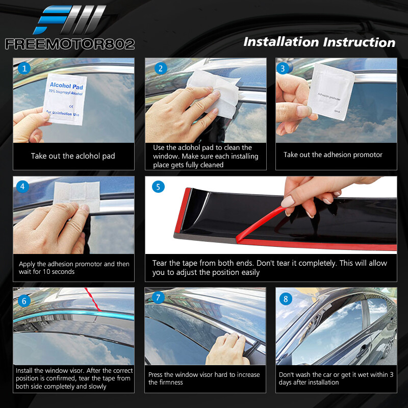 Fits 08-17 Mitsubishi Lancer & Evolution V2 Tape on Window Visors Acrylic 4 Pc