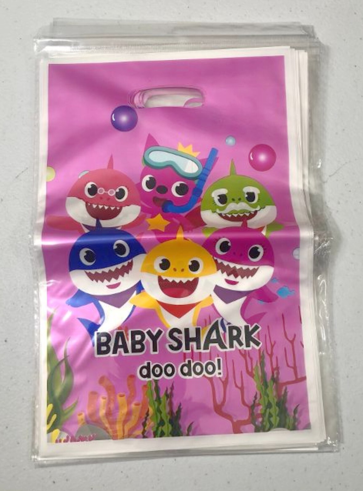 40 Pink Baby Shark Birthday/Baby Shower Treat Party Bags 9.8 X 6.5 Inch