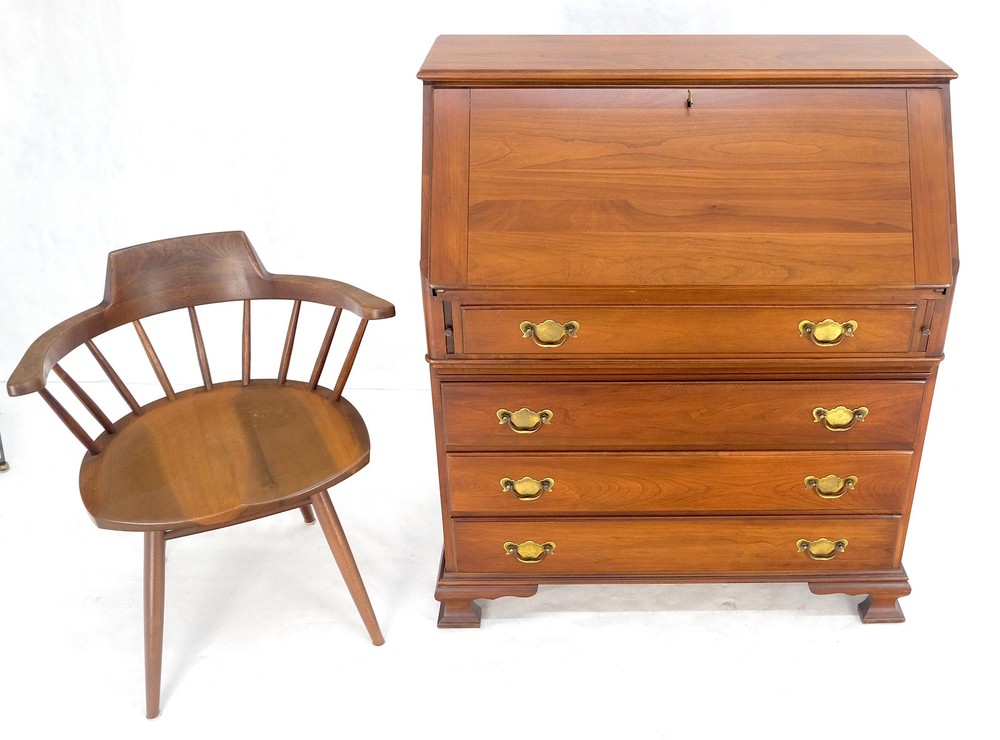 American Solid Cherry 4 Drawers Drop Front Secretary Desk Solid Brass Pulls MINT