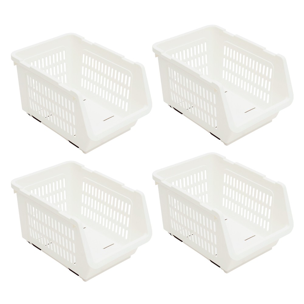 4 Pack Stacking Storage Baskets, Multifunctional PP Organizer Bins Space-Saving