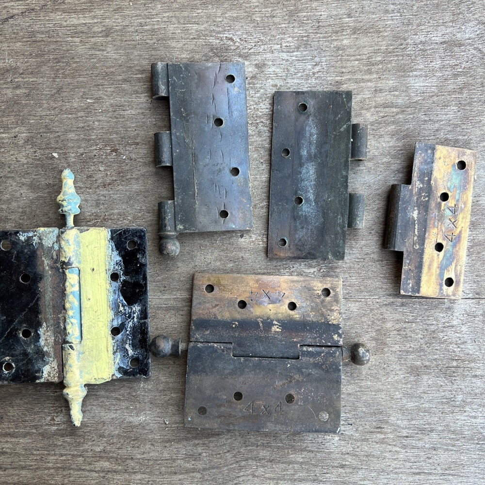 (3) Antique Victorian 4x4 Solid Brass Ball Top steeple Hinges