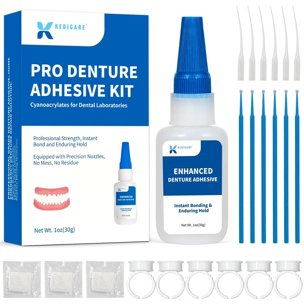 Pro Denture Adhesive Kit, 1oz Pro Instant Bonding Denture Glue, Enhanced Denture