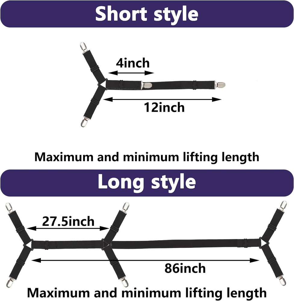 Bed Sheet Straps6PCS Secure and Fitted Sheet Straps for Full Size Bed，Adjusta...