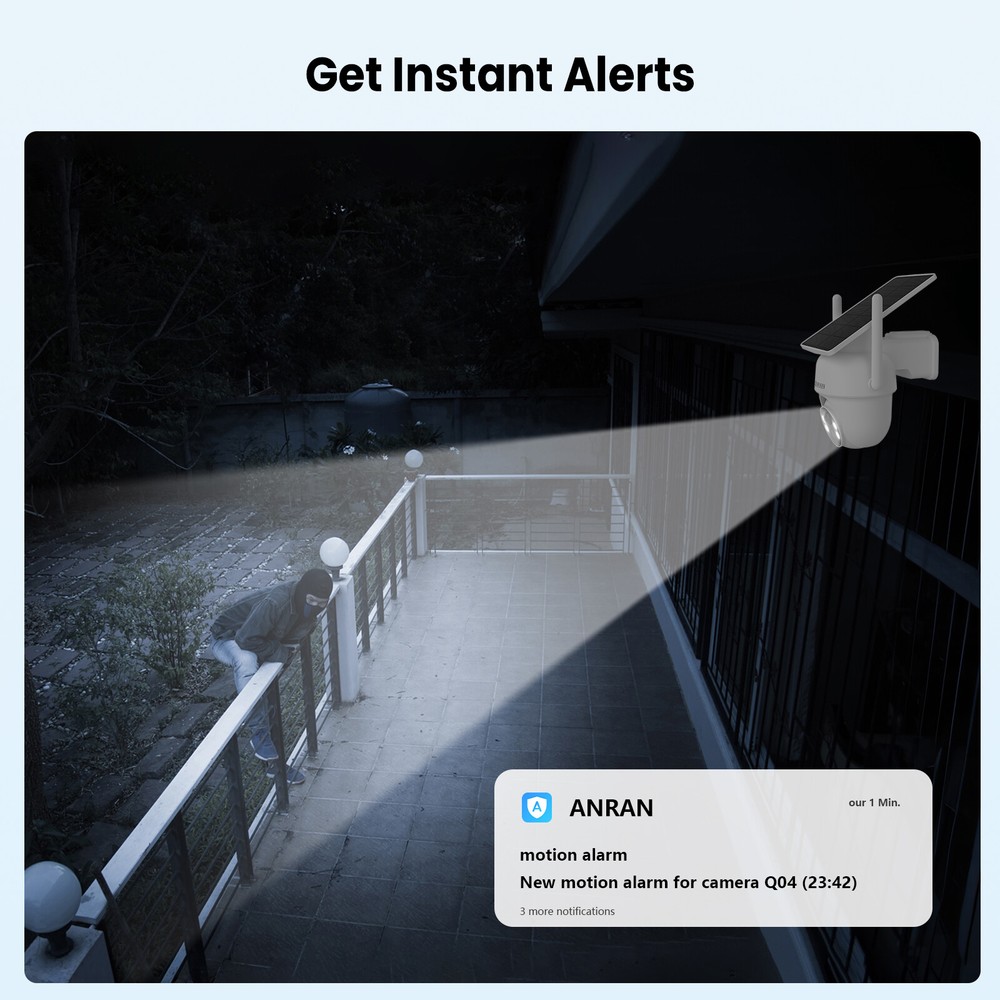 ANRAN Solar-Powered PTZ Wireless Security Camera with Solar Panel 2K Outdoor Use