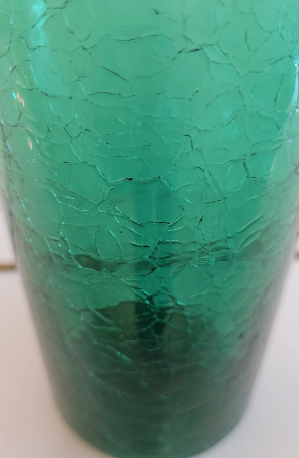 DEEP EMERALD GREEN CRACKLE GLASS CYLINDER VASE 9.75 INCHES DIAMETER 3.25 INCHES