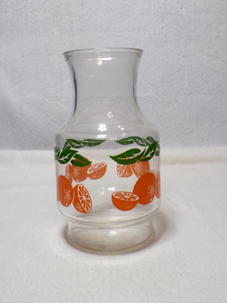 1970s Anchor Hocking 9" Tall "Oranges" Theme Glass Pitcher In Good Condition