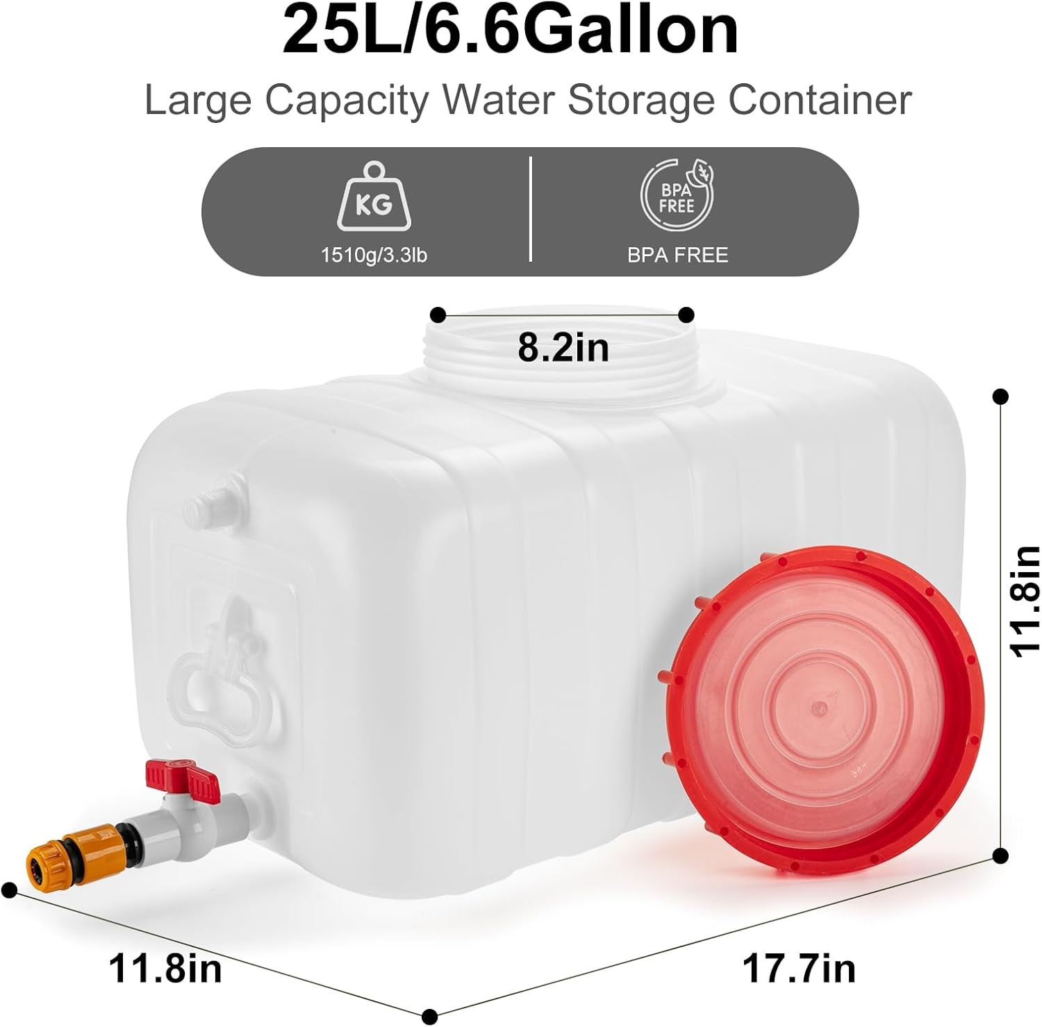 Water Storage Container for Camping, 6.6 Gallon Water Tank with Faucet, Portable