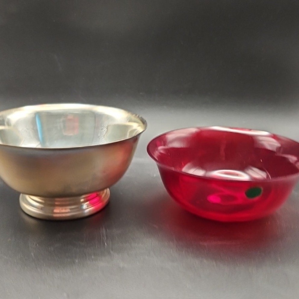Vtg Gorham YC795 Silver Plated Bowl 4.5” Diameter With Ruby Red Glass Insert