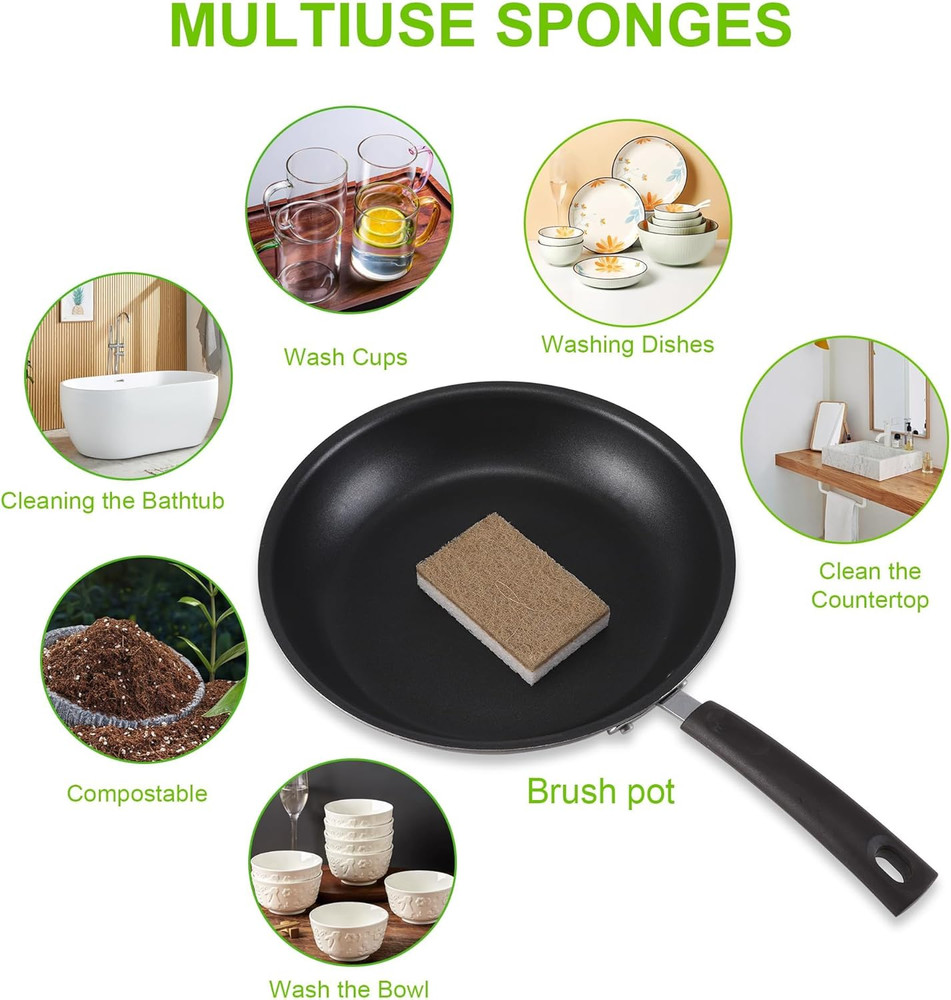 Natural Sponges for Dishes 12 Pack - Keep Soap Biodegradable Kitchen Sponge Comp