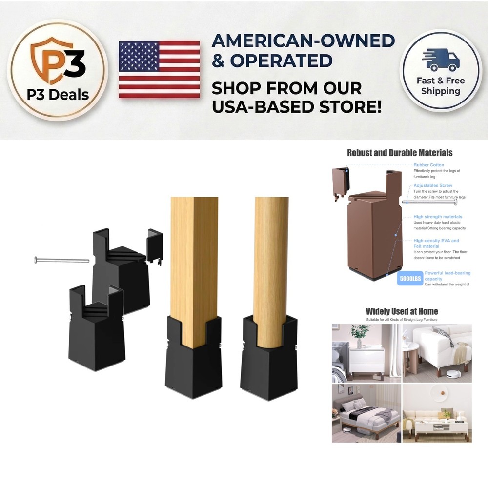 Modern Black Adjustable Bed Risers - Anti-Slip for Maximum Stability & Style