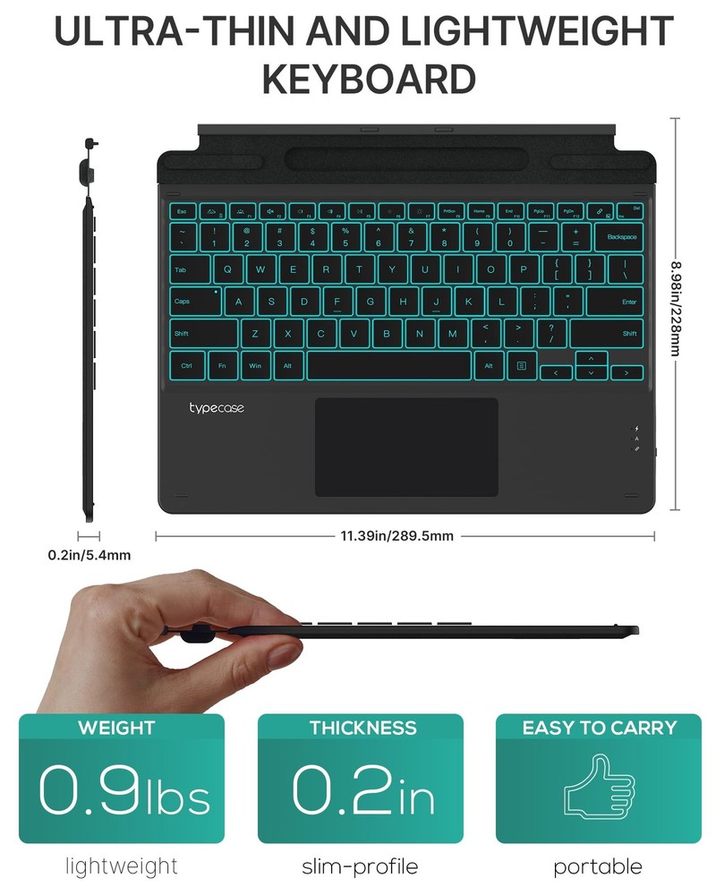 typecase Surface Pro 9 Keyboard, for 11/10/9/8/X, Matte Black