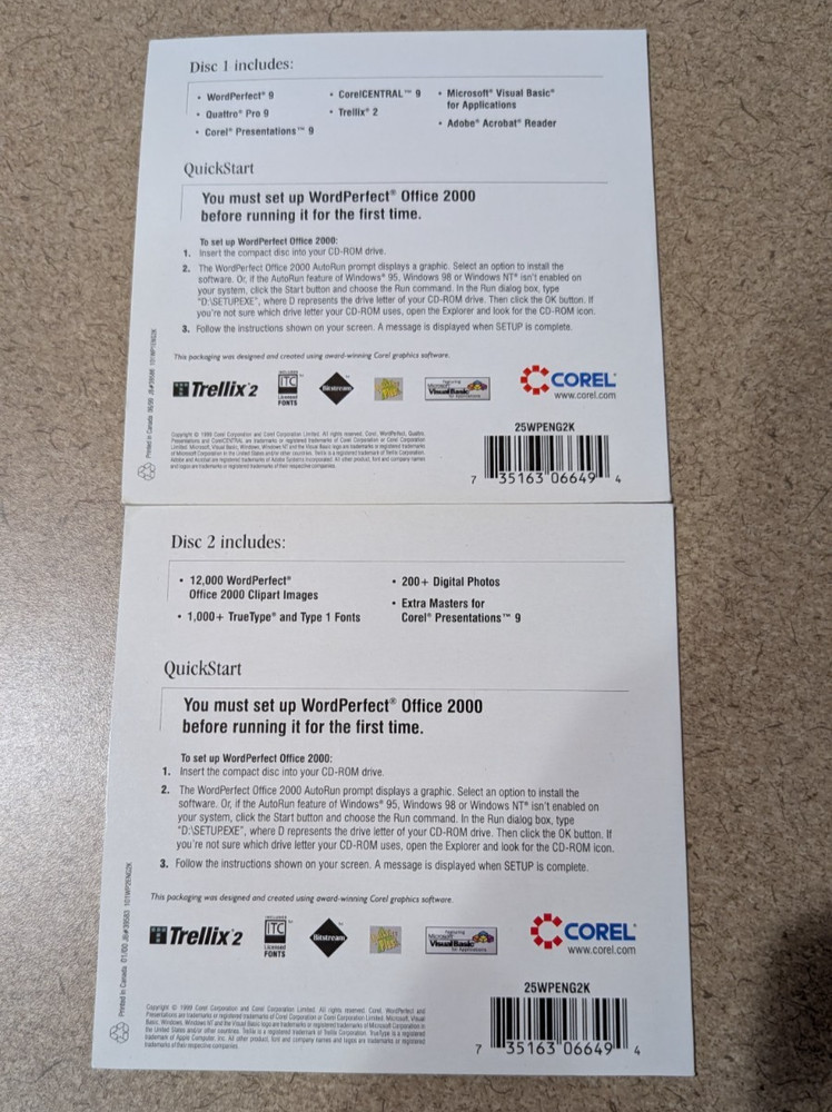 Corel WordPerfect Office 2000 - 2 Install CD's Only