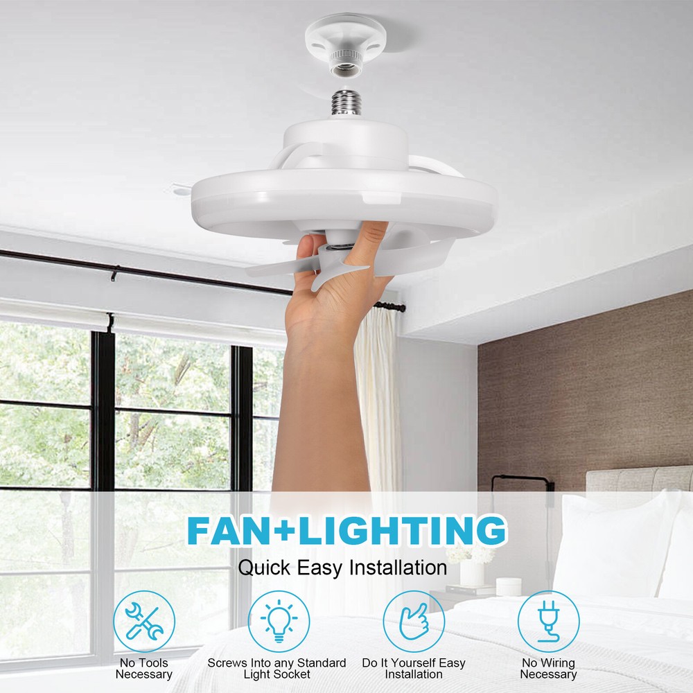 Socket Ceiling Fans With Lights And Remote- Socket Fan Light With Dimmable LED