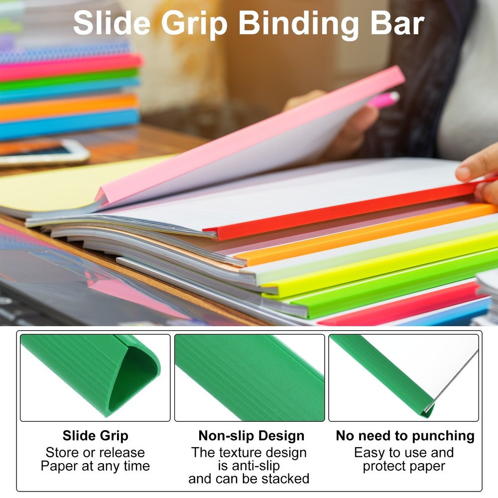10Pcs Binding Bars, 15mm Binding Bars 120 Sheets Capacity, Green