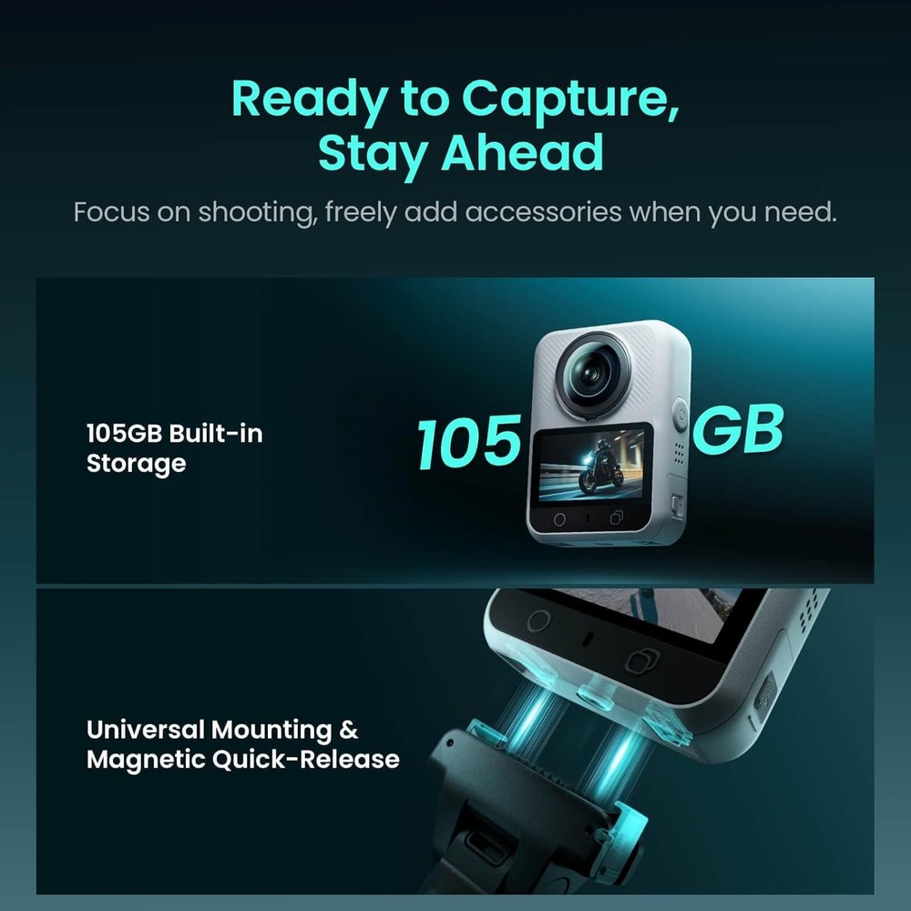 Xtra Sphra360 Action Camera,8K Panoramic Video,1'' Sensor Equivalent,Waterproof