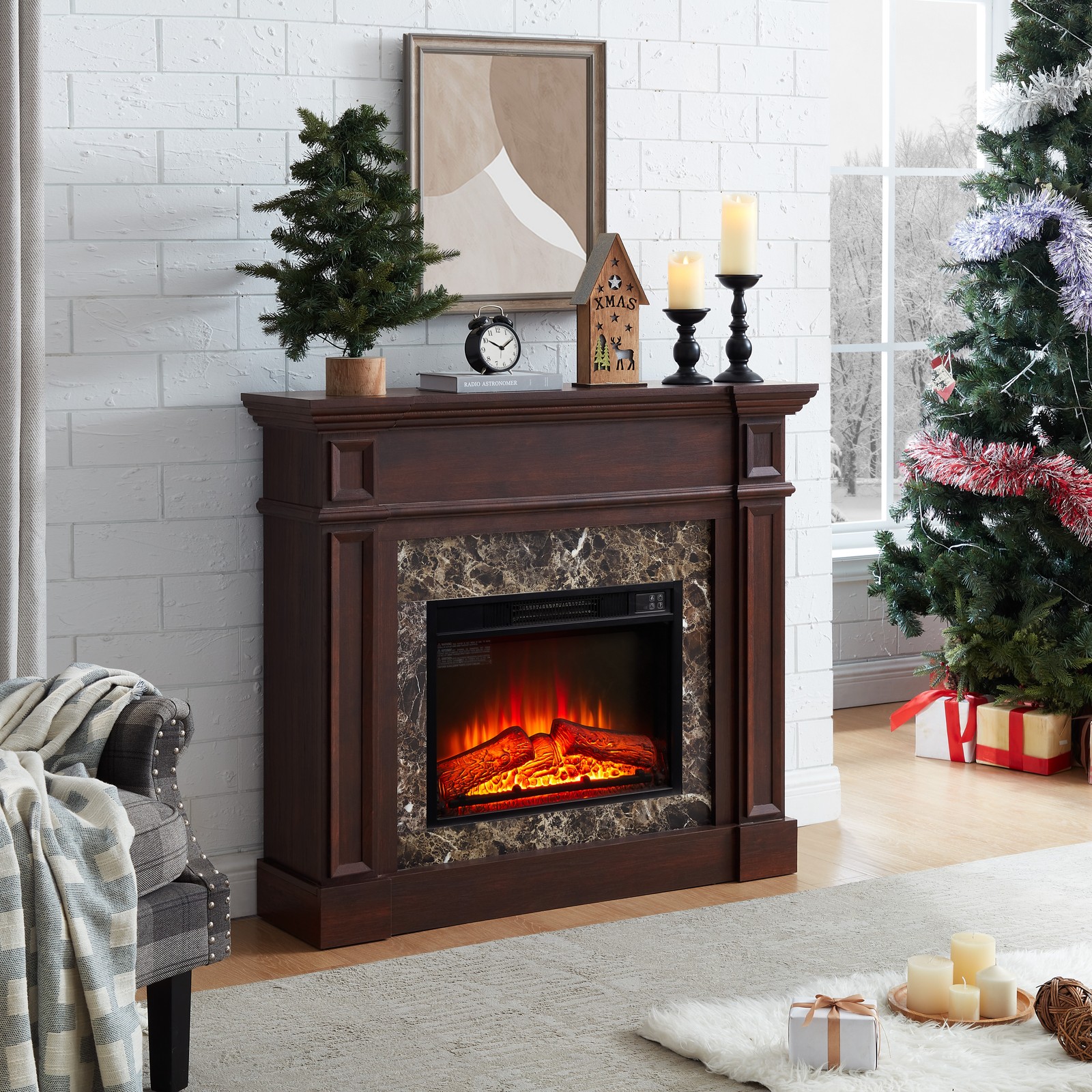 46in Electric Fireplace Heater Freestanding TV Stand Remote&Timer 3DFlame Cherry