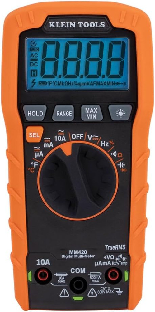 MM420 Digital Multimeter, Auto-Ranging TRMS Multimeter, 600V AC/DC Voltage, 10A