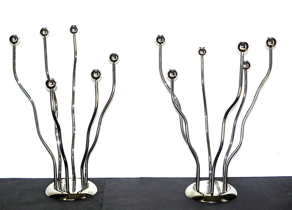 Pair GIULIANO MALIMPENSA Mesa Italy Silver Plated Modernist Candelabras RARE