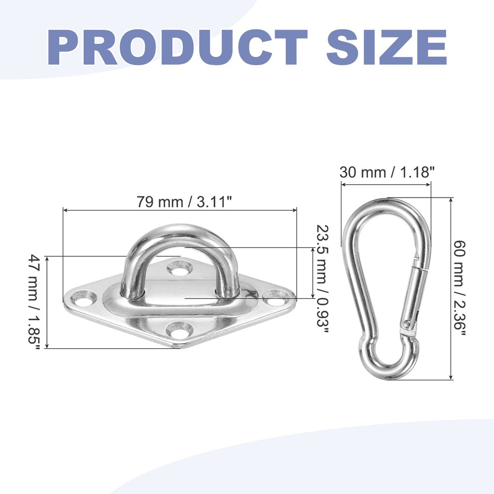 2Set M8 Eyelet Bracket Set Diamond Shaped Hook Plate and Hook, Silver