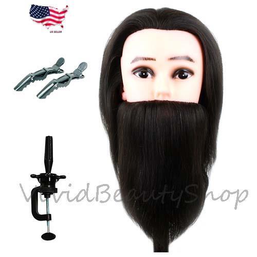 Men Human Hair Beard Mannequin Head Cosmetology Barber Training Doll Manikin