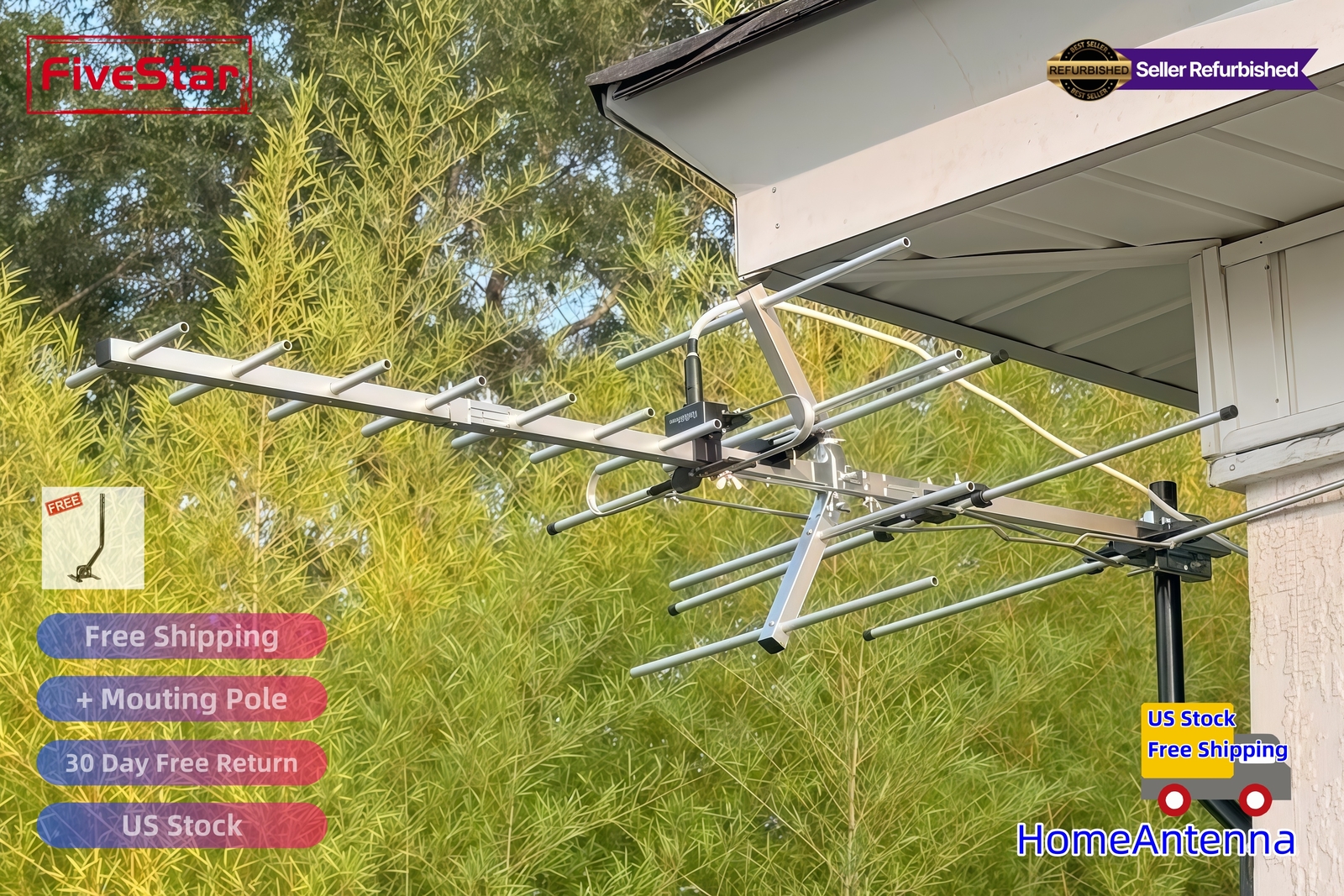 Yagi HD TV Antenna Attic or Roof Mount up to 200 Mile Range TV Antenna