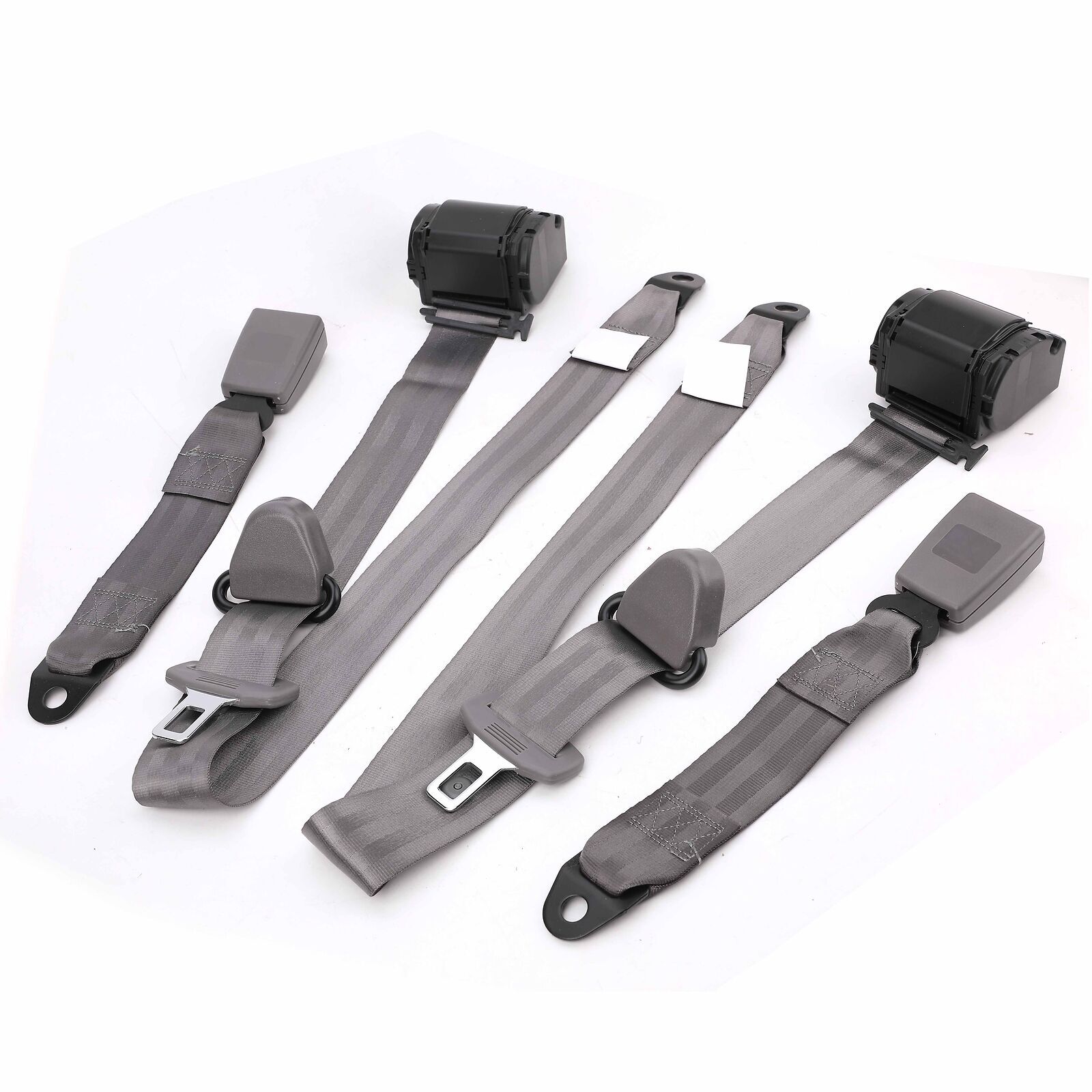 2Set Retractable 3 Point Safety Seat Belt Strap Car Vehicle Adjustable Belt Gray