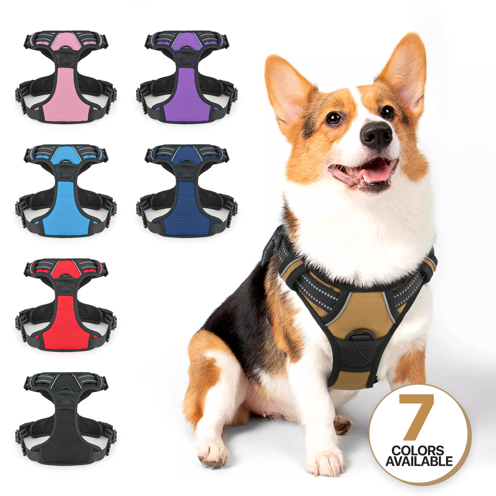 No Pull Reflective Dog Pet Harness Control Handle Adjustable Control Vest Brown