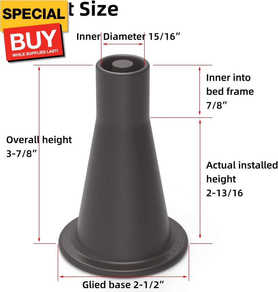 6 Pcs Bed Frame Feet, Tall Sturdy Cone Shaped Legs, Plastic Bed Risers, Replace