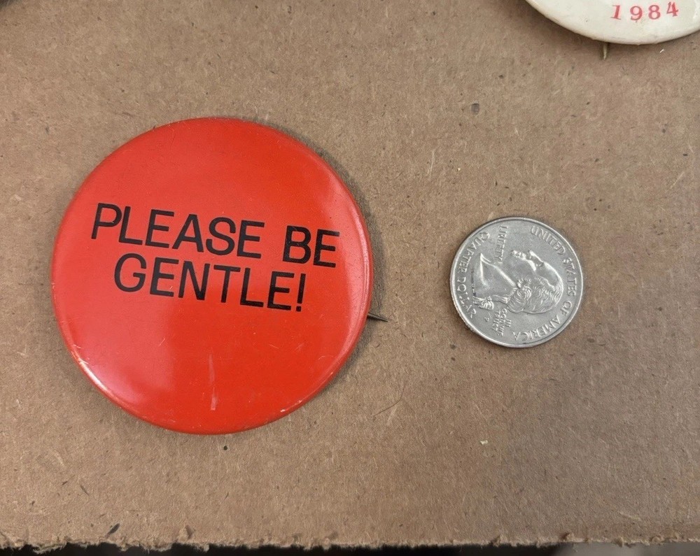 Vintage Please Be Gentle pin button pinback