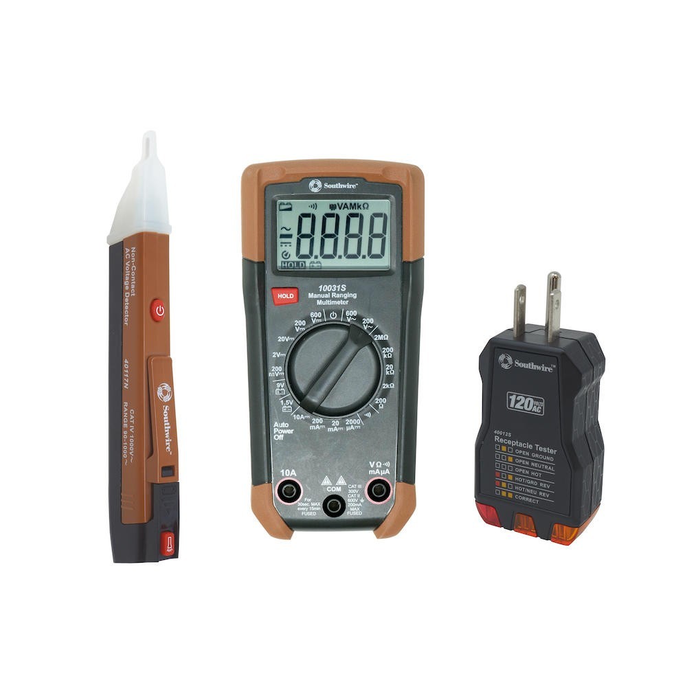 3 Piece Electrical Test Kit Digital Manual Ranging Multimeter LED Indicator