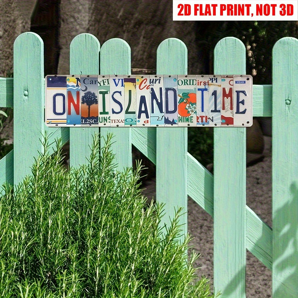 Vintage License Plate Art Sign On Island Time Wall Art Decor Beach/Patio 4×16in