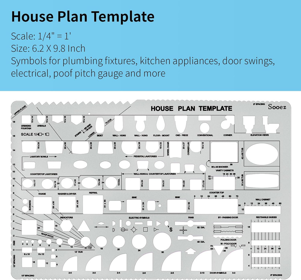 3 Pc Architectural Template Set House Plan Furniture Drafting Tool