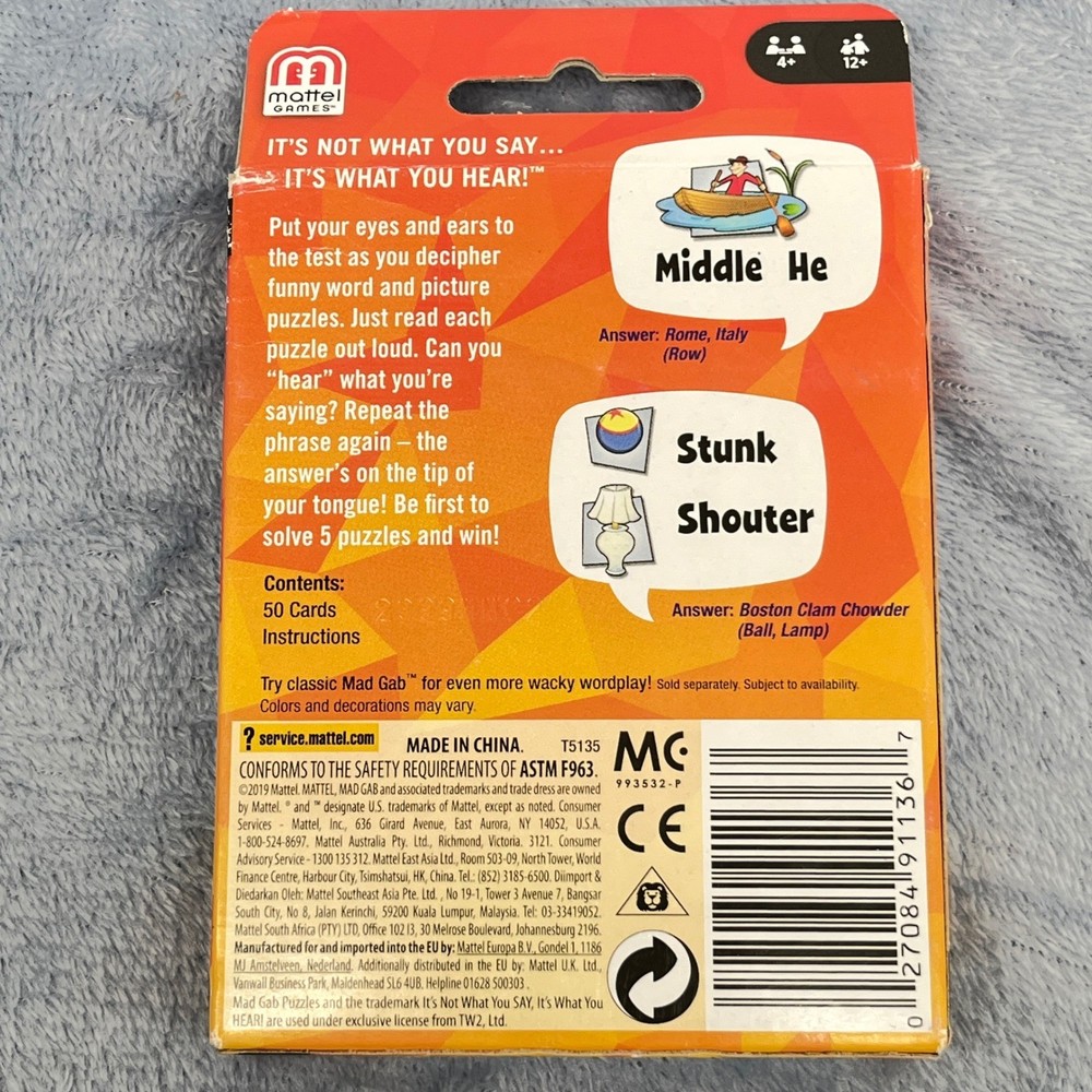 Mad Gab Game Card Game Mattel Games