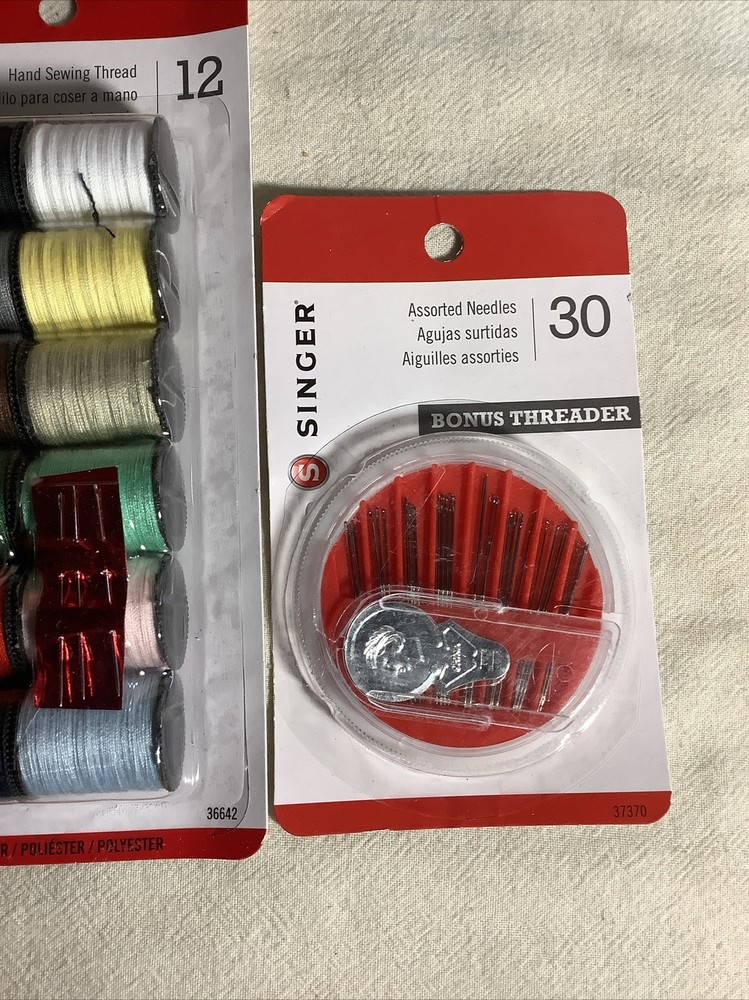 SINGER Polyester Hand Sewing Thread 12 Spools Needles & Threader/30 Asst Needles