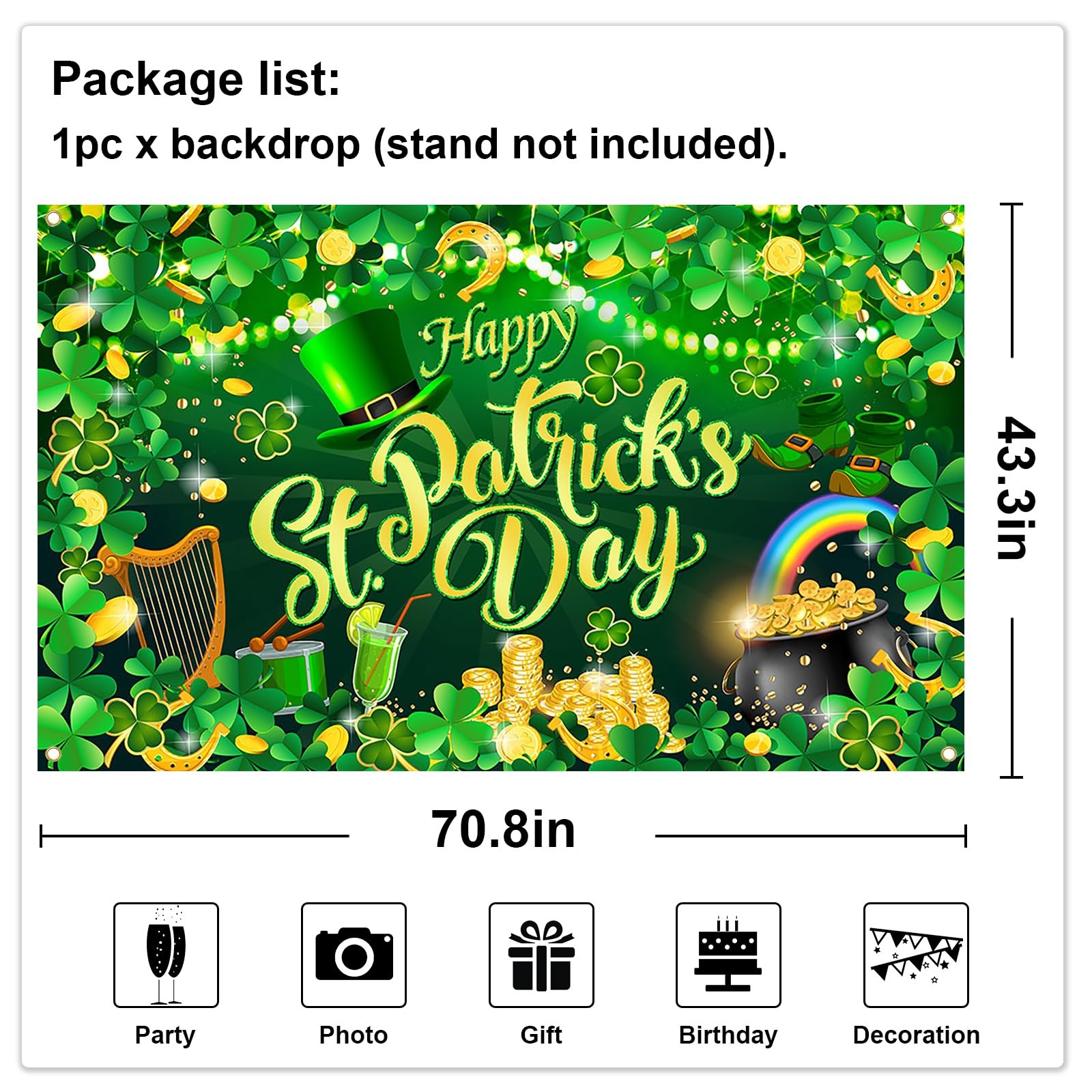Happy St. Patrick's Day Backdrop Banner Spring Lucky Green Shamrock Backgroun