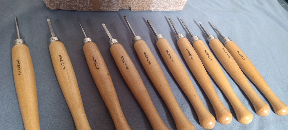 Vintage Microlux Ten Piece Wood Carving Tool Chisel Set
