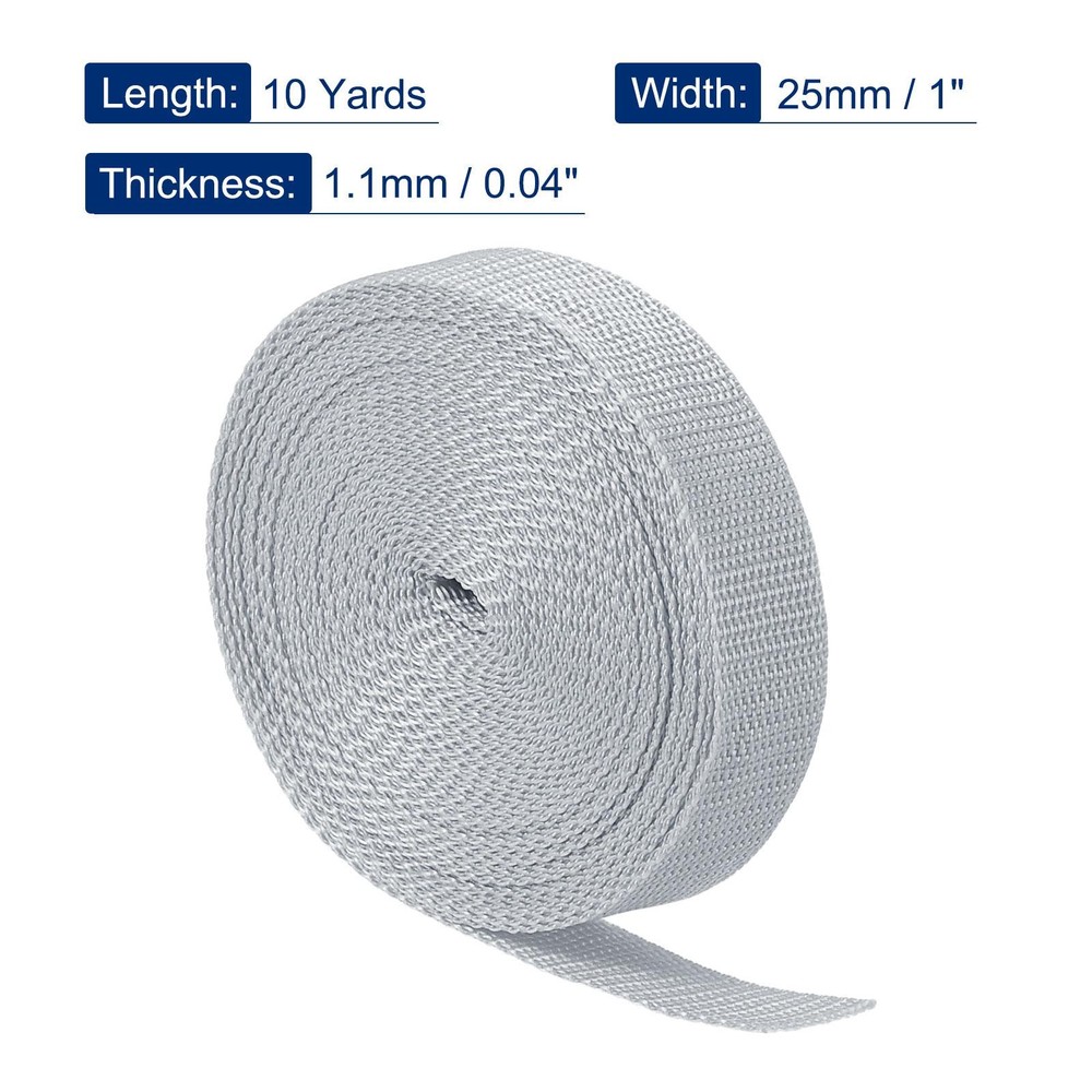 Lightweight Polypropylene Webbing Strap 1" 10 Yards Silver Grey Strapping