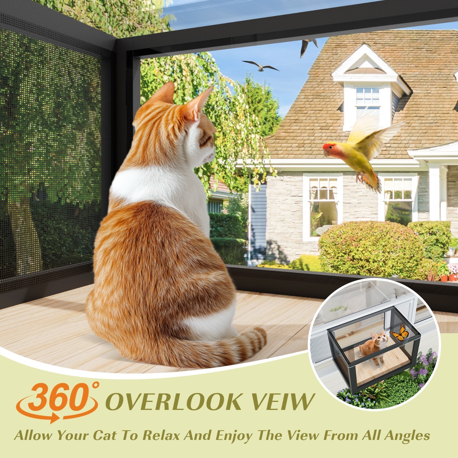 Cat Window Box, Catio Outdoor Cat Enclosure with Bug Proof Wire Mesh