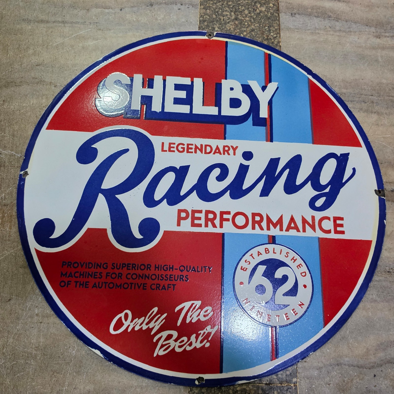 SHELBY RACING PORCELAIN ENAMEL SIGN 29 X 29 INCHES