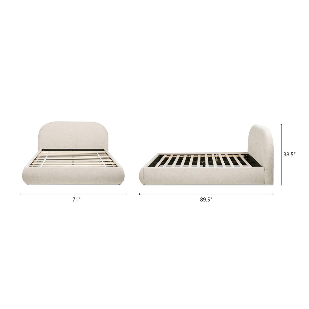 Queen Upholstered Bed Frame with Puffy Arch Headboard, Beige