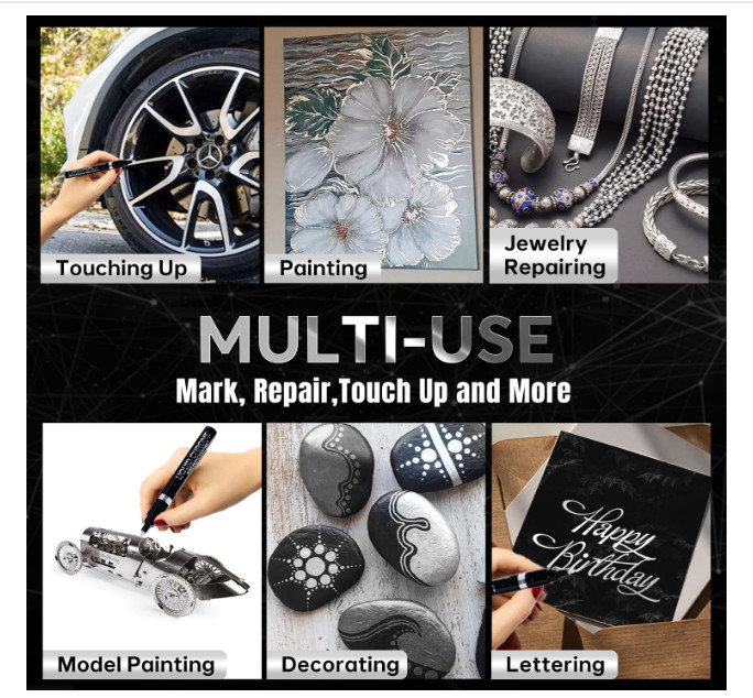 3PK Liquid Chrome Markers Set, Permanent Mirror Pens for Plastic, Metal, Art